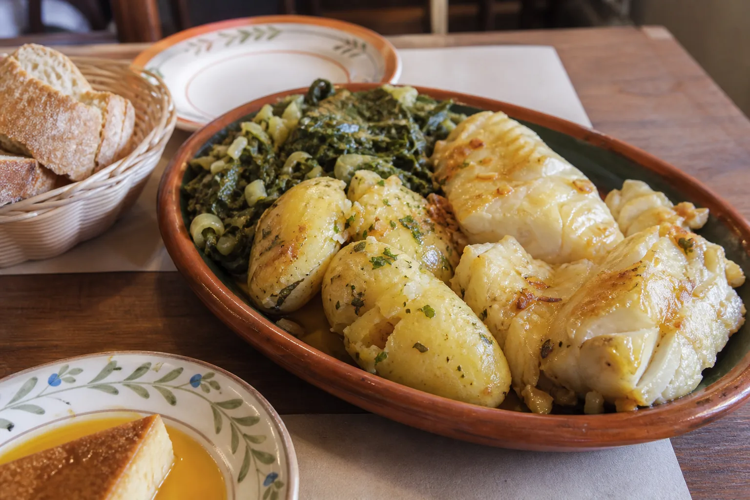 Prato português de bacalhau e batatas, imagem ilustrativa